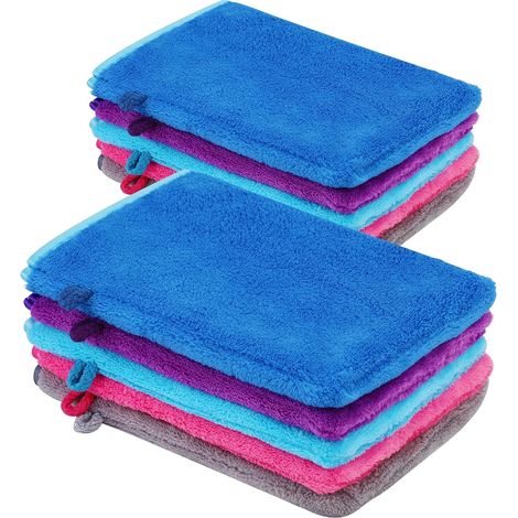 Set di 10 panni in microfibra, guanti viso in morbida flanella, asciugamani per il bagno e la spa, guanti struccanti riutilizzabili, panni in stile europeo, 15 x 21 cm, 5 colori