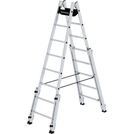 MUNK Aluminium Stehleiter, treppengängig, mit 4 Holmverlängerungen 2x8 Sprossen (1/5)
