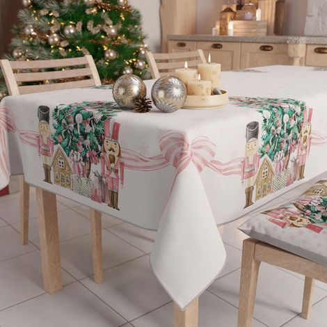 Nappe de Noël Anti-Taches Rectangulaire Couvre-Table pour Cuisine, Motif Petits Soldats Roses X14 Places (140 x 300 cm) 100% fabriquée en Italie (1/5)