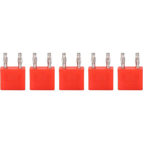 5 fiches J.20005 double fiche banane 1 femelle vers 2 mâles, espacement 14 mm, connecteur banane court 4 mm, rouge (1/5)