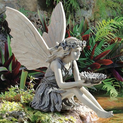 Fée Magique Décoration de Jardin, Figurines Elfes Assis en Résine, Mangeoire à Oiseaux, Ornement Paysager Intérieur/Extérieur (1/5)