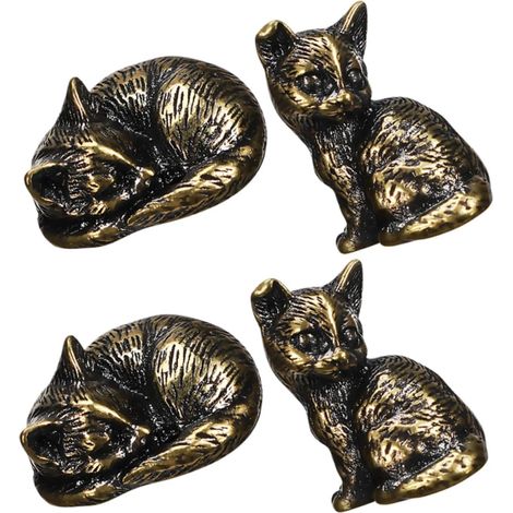 Büro 4stücke Mini-katzenornamente aus Messing Tischkatzen-deko Winzige Katzenfiguren as (1/5)