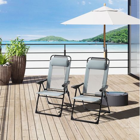 Chaises pliantes jardin lot de 2 dossier inclinable acier grise HAVRYA (1/3)