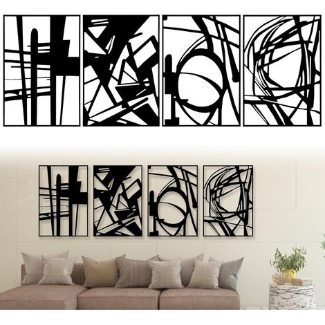 Décoration Murale, 4PCS Tableaux En Métal Sculpture Murale Abstraite Ligne Sculpture Décoration Noire à Suspendre En Métal à Structure 3D Art Minimaliste Pour Salon Chambre Salle De Bain (1/5)