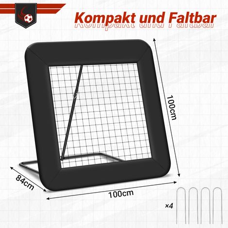Randaco Verstellbares Fußball-Rückprallnetz 1 m mit Stahlfedern, Einzelpfosten und PE-Netz, Winkel 40-110°, Trainingsnetz für Garten und Fußballtraining
