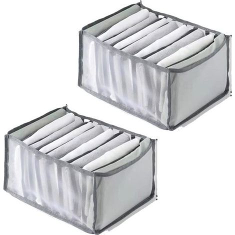 2 boîtes de rangement vêtements, maille nylon respirante, 36x25x20 cm, pour chemises et pantalons, rangement gain de place