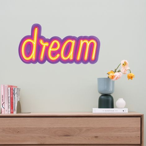 Sticker décoratif, néon, dream, rêve, violet, jaune, 68 cm X 48 cm (1/5)