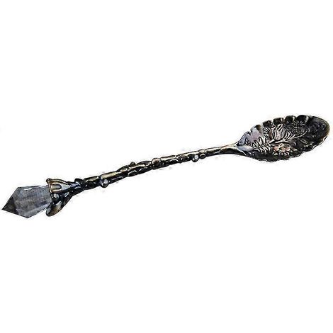 Cuillère à thé, café ou dessert vintage à motif floral, long manche en cristal, patine verte, WVY (1/5)