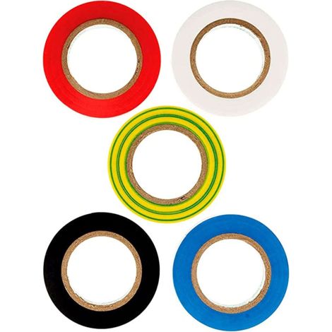 Assortiment de ruban adhésif isolant PVC 19mm x 10m pour fils électriques tension de rupture 6000V Scotch Electricité Résistant Protection, rouge blanc bleu noir jaune/vert (1/2)