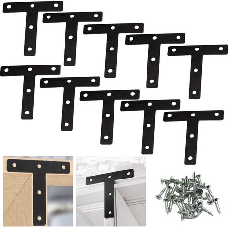 APEX Équerre d'assemblage en T pour meubles, finition noire, 80 x 80 mm, lot de 10 pièces avec vis, plaque de jonction d'angle plate. (1/5)