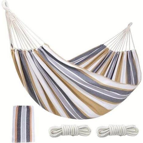 Grand Hamac pour Arbre, Hamac d'extérieur en Tissu Uniquement, Rayures Café (1/4)