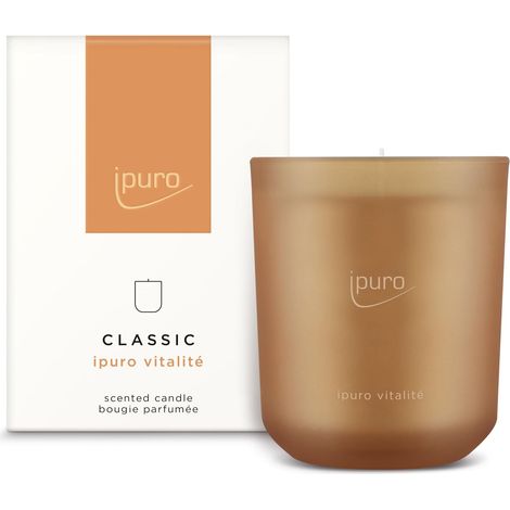 Bougie parfumée décorative classique - VITALITÉ - Bougie parfumée en verre avec romarin et gingembre, bois de cèdre et patchouli - Bougie parfumée longue durée - Rouge - 270 g (1/5)