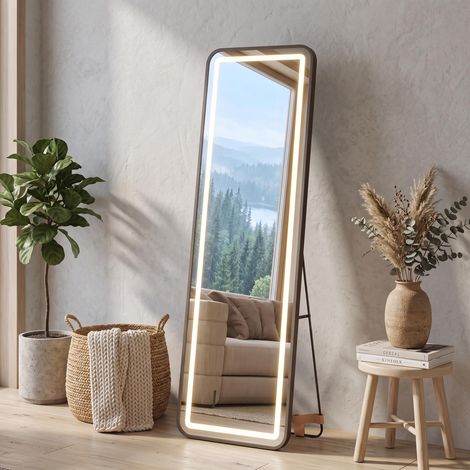 Miroir sur Pied LED 150x40cm Lumineux Tactile 3 Couleurs Verre, Trempé Incassable Cadre Aluminium, pour Chambre et Entrée (1/5)