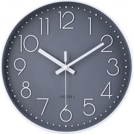 Horloge murale silencieuse grise de 30 cm pour chambre, cuisine ou salon (1/4)