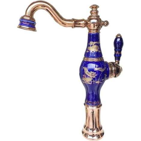 Laiton et Jade lavabo Robinet Robinet de Salle de Bain de Salle de Bain montée à Eau Robinet Chaud et Froid Robinet(Rose Gold) (1/5)