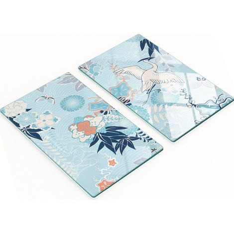 Planches de service en verre pour la cuisine, décorées de grues et de fleurs, 2 x 30 x 52 cm (1/5)