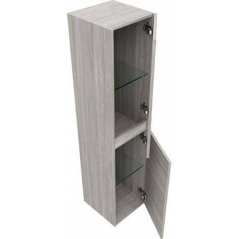 Mueble de baño suspendido de 120 cm en madera de roble gris con lavabo y espejo - Empoli - Colonna doppio specchio e LED (1/5)