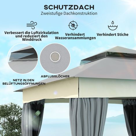 Pavillon de jardin métal double toit 3x3 m gris foncé imperméable stable résistant hiver abri extérieur