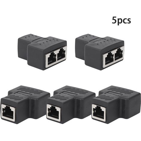 Répartiteur réseau RJ45 1 vers 2, adaptateur à trois voies, rallonge de câble, noir, éléments industriels (1/5)