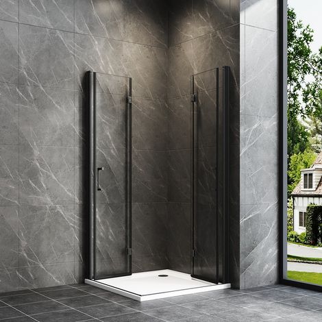 WDWRITTI Duschkabine Schwarz 100 x 120 x 195 cm Falttür Eckeinstieg Duschkabine Eckdusche Drehfalttür Dusche Duschwand aus 6mm NANO ESG Sicherheitsglas