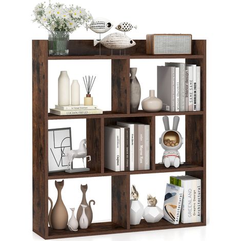 COSTWAY 7 Cubes Open-back Bookshelf Home Storage Display Shelf Walnut (1/5)