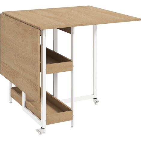 Klappbarer Esstisch Industriedesign – 4 Personen, Offene Regale, Metall, Holzoptik Natur (1/5)