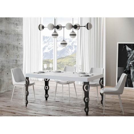 Table à manger rectangulaire orientale frêne blanc et pieds métal anthracite Kazay 180 cm (1/5)