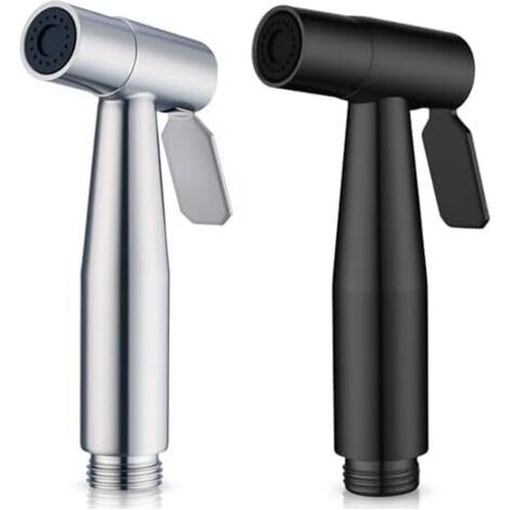 Lot de 2 Douchettes à Main pour Toilette, 1 en Acier Inoxydable (Argent) + ABS (Noir), Pulvérisateur Bidet, Nettoyeur Salle Bain - (1/5)