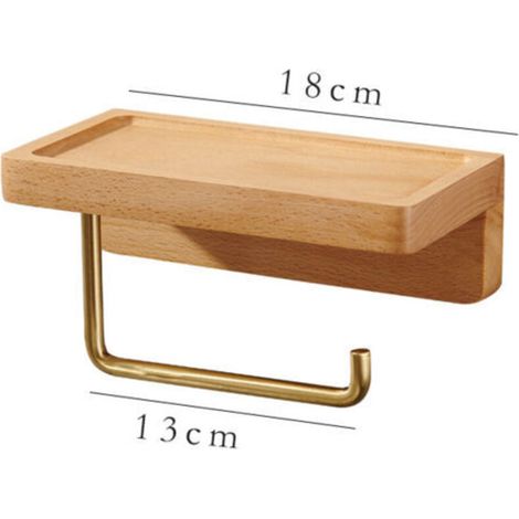 Porte-papier hygiénique, porte-rouleau de papier hygiénique, porte-serviettes en bois et laiton, boîte à mouchoirs, support de rangement mural pour la maison, porte-essuie-tout mural (court 18 cm)