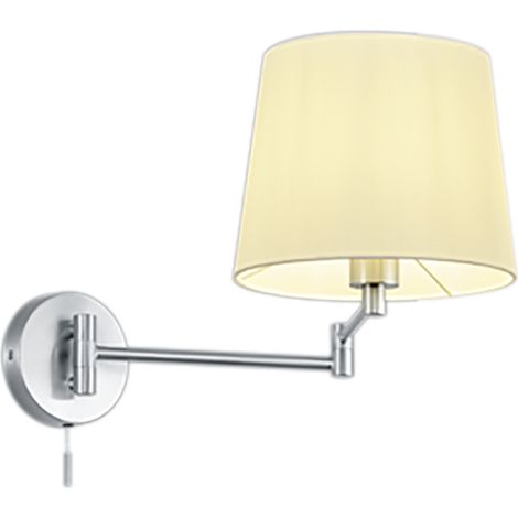 Applique murale e27 max 60w bras pivotant tissu blanc nickel mat - trio - lyon (1/3)