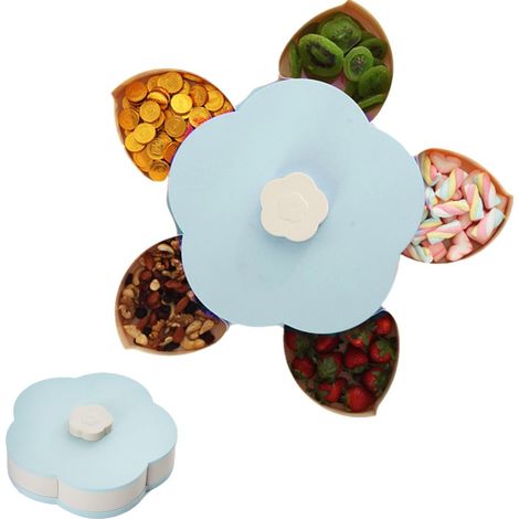 Plateau à fruits rotatif à deux étages, en forme de pétale, plateau à grignotage pour bonbons et noix, rangement innovant (1/4)