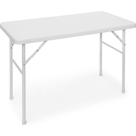 Mesa de jardín abatible BASTIAN Relaxdays, rectangular, 74×121,5×61,5 cm, metal/plástico, efecto ratán, blanco