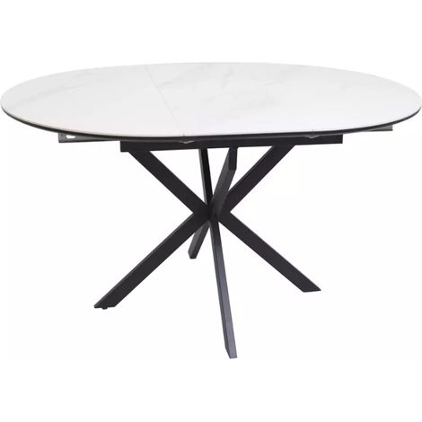 Table repas extensible céramique blanche 6 pers pied noir BOREALIZ1