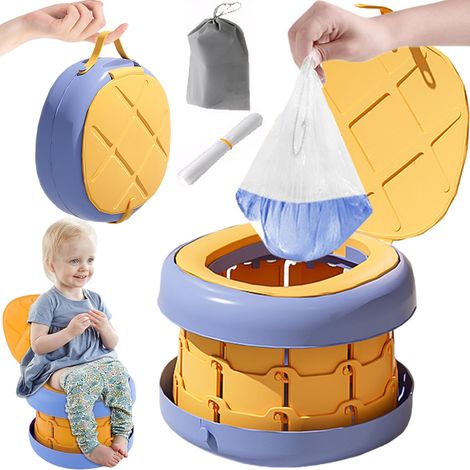 1 Pot portable enfant,ABS et PP,Rotatif 80 kg,Pliable 25,4 cm,Sacs inclus,Voyage Camping (1/5)