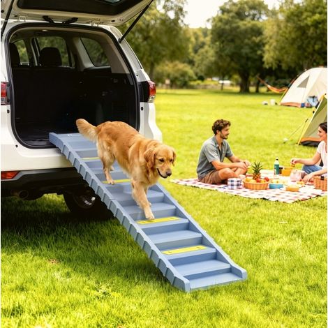 Rampa plegable para perro para coche con 10 peldaños antideslizantes 154 x 40 cm gris (1/5)