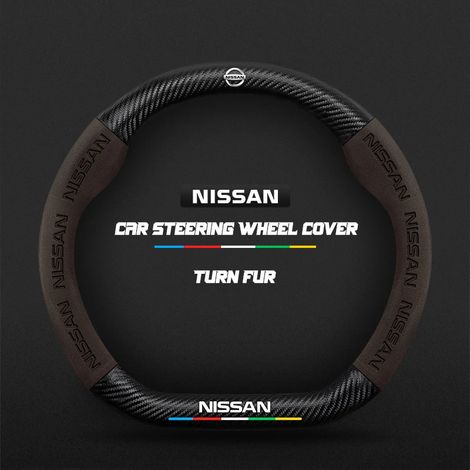 Housse de volant en fibre de carbone (D Brown) compatible avec Nissan Qashqai J11 J10 Leaf X-Trail March Tiida Kicks Versa Juke Accessoires Alcantara (1/5)