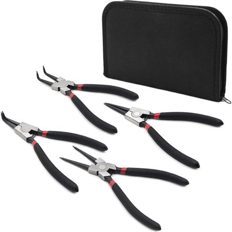 Lot de 4 Pinces à Circlips 6 Pouce 150mm Droite Courbe Interieur Extérieure Ensembles de Pinces avec Housse de Conservation Poignée Antidérapante-DOU