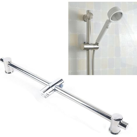 Barra de ducha de 66 cm de longitud, barra de ducha de acero inoxidable 304 con pulsador deslizante, cromado, soporte de ducha, acabado pulido inoxidable para ducha de baño (1/5)