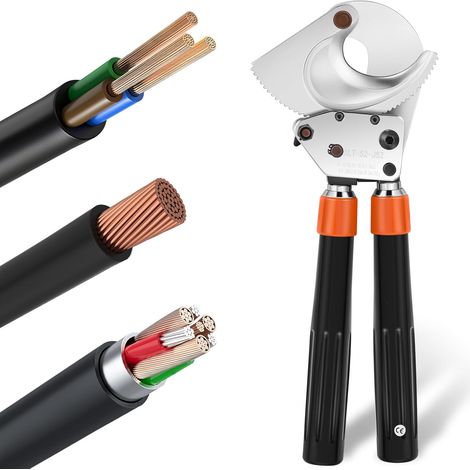 J52 Coupe-câble à cliquet robuste pour câbles blindés en cuivre et aluminium de 500 mm² sans effort et facile à couper - Orange