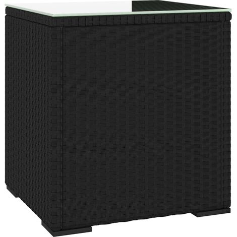 Table d'appoint noir 40x37x40,5 poly rotin et verre trempé (1/5)