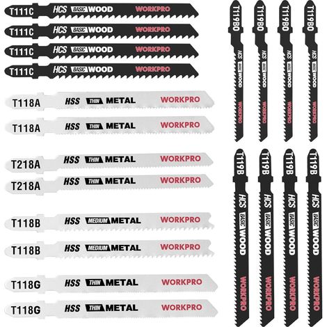 WORKPRO 20tlg. Stichsägeblätter Set T-Schaft HSS/HCS Holz Metall (1/5)