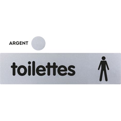 Novap – Plaquette de porte plexiglas 170 x 45 mm – Toilettes Hommes – Argentée haute visibilité – Installation rapide sans outils – 4322193 (1/2)