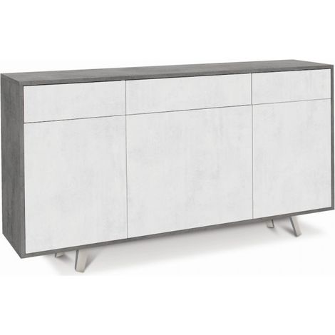 Mueble de salón moderno 3 puertas 3 cajones aparador de cocina Dalgo - Gris - Blanco
