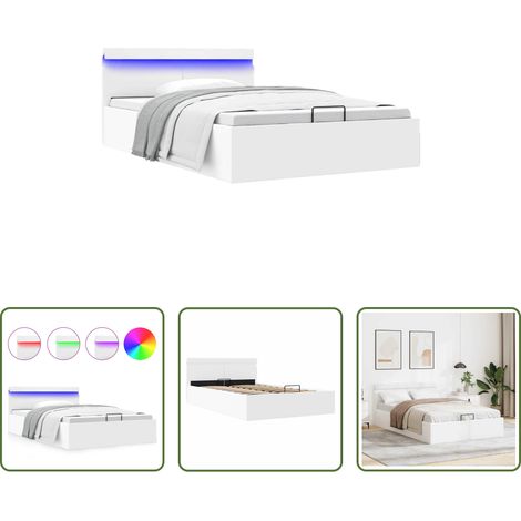 Stauraumbett -  Bett mit Bettkasten Hydraulisch LED Weiß Kunstleder 140x200 cm (1/5)