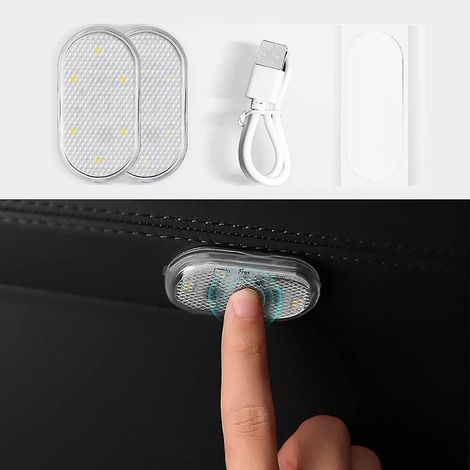 Lot de 2 éclairages LED intérieurs pour voiture, avec 6 LED lumineuses, portables et rechargeables par USB (lumière blanche chaude). (1/5)