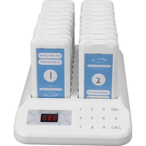 Lot de 20 bipeurs pour le maintien de la distanciation sociale dans les restaurants : système d'appel sans fil pour la gestion des files d'attente et le service client (100-240 V, prise américaine). (1/5)