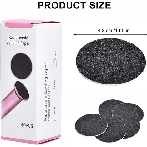 Lot de 60 disques de recharge de papier abrasif remplaçables grain 80 + grain 120 pour lime électrique à pied pour enlever les callosités, outil de pédicure pour enlever les peaux mortes dures