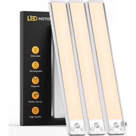 Filiyano – Réglette LED sous meuble 40 cm, lot x3 – Détecteur mouvement – 3 couleurs 2700–6000 K, batterie 2500 mAh, USB-C rechargeable (1/5)