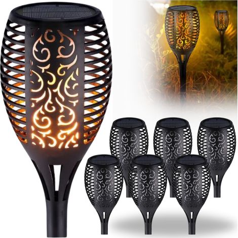 Lampe solaire de jardin torche effet flamme martelée décorative x6 (1/5)