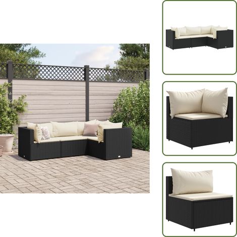 The Living Store 4-tlg. Garten-Lounge-Set mit Kissen Schwarz Poly Rattan - Gartensessel (1/5)